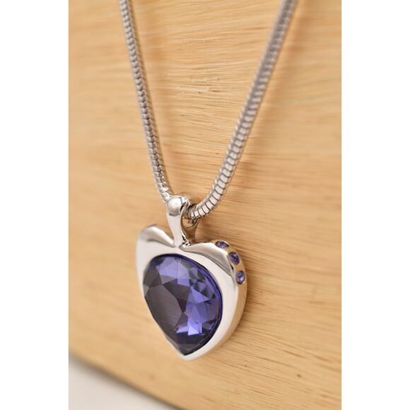 Swarovski Purple Crystal Heart Necklace Silver Snake Chain Swan Signed BinBJ